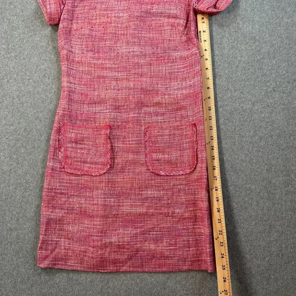 W By Worth Pink Tweed Shift Dress Women's 0 Short Sleeve High Neck Linen Blend - Picture 5 of 9